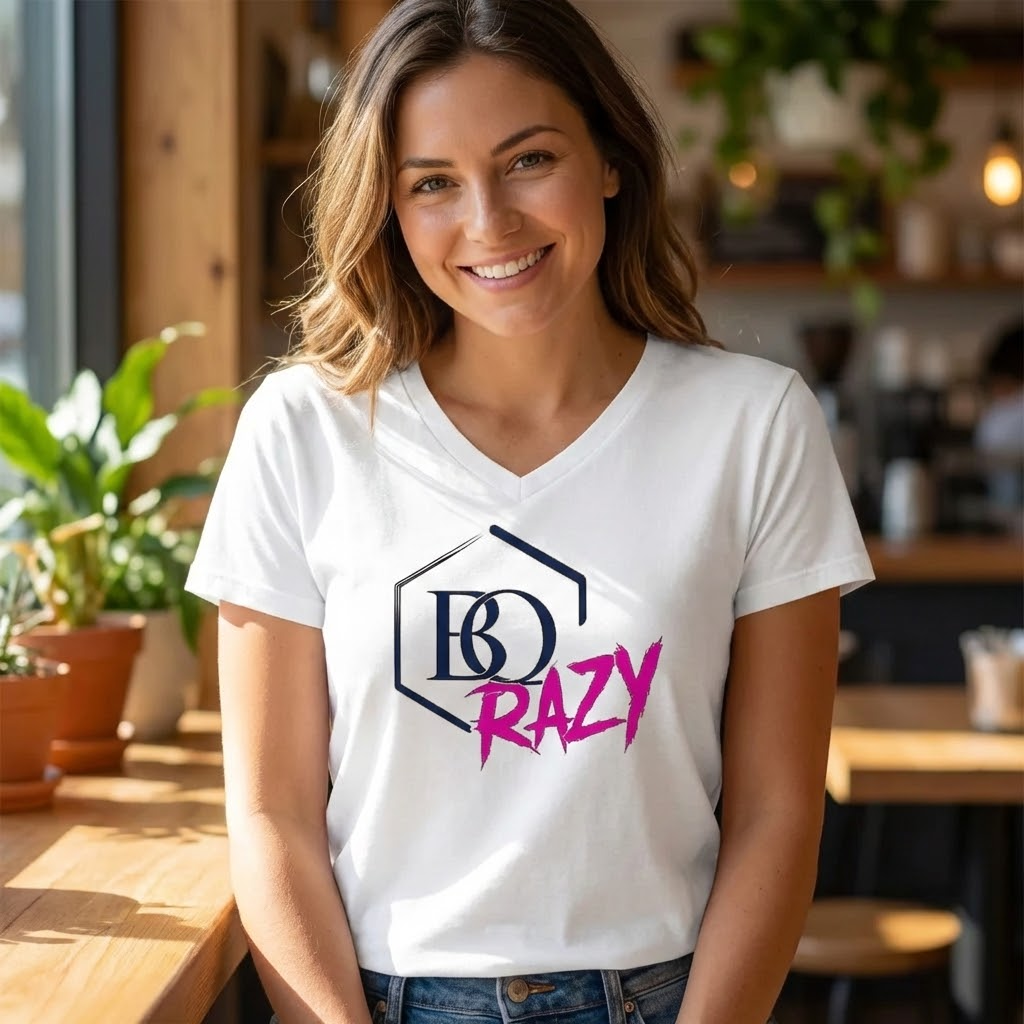 Damen Basic V-Neck T-Shirt BQrazy pink